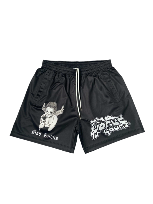 “TWISY” Black Mesh Shorts