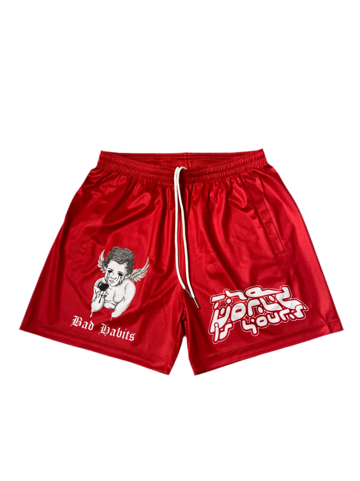 “TWISY” Red Mesh Shorts